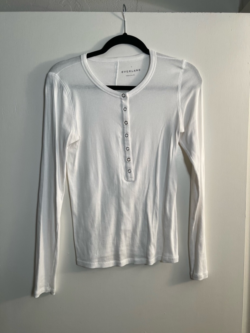 Everlane Luxe Rib Long Sleeve Henley in White